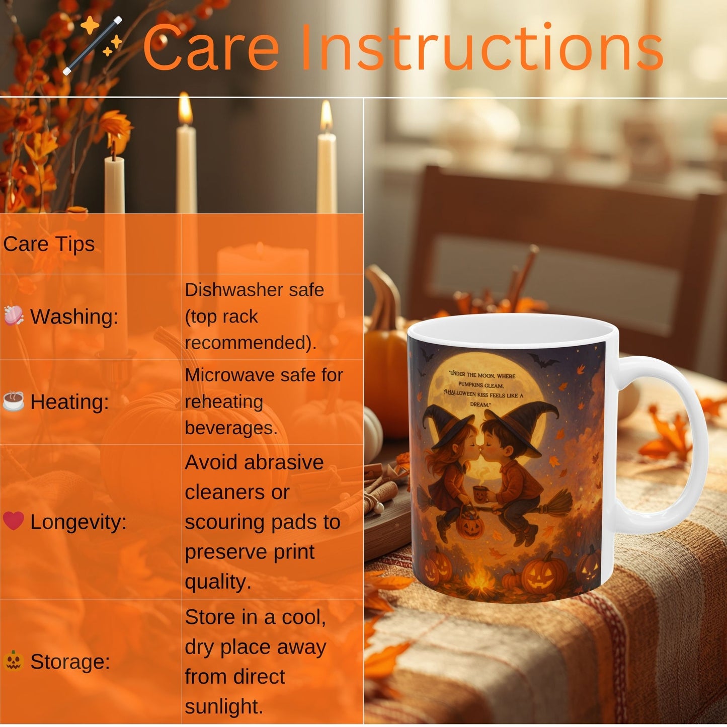 A Halloween Kiss to Remember | Romantic Witch & Wizard Coffee Mug | Cute Halloween Gift | 11oz & 15oz Ceramic Mug | Fall Fantasy Home Décor