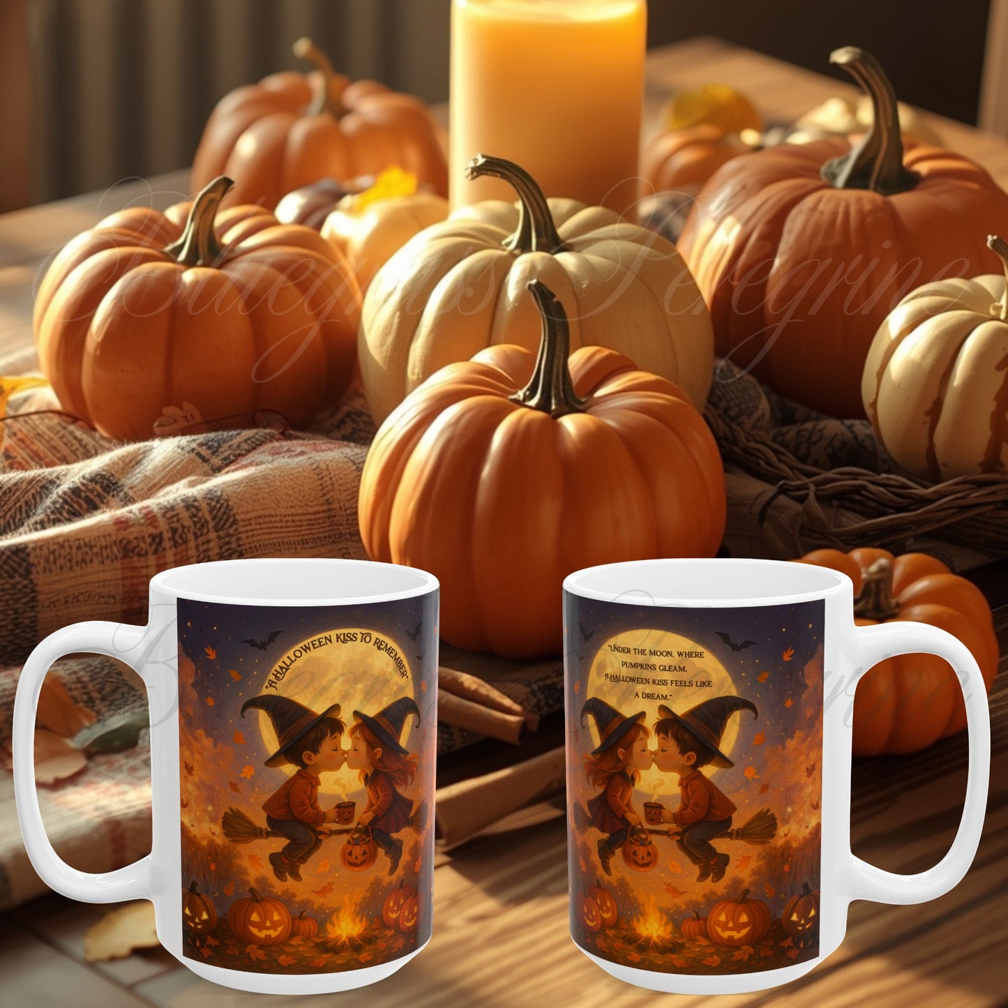 A Halloween Kiss to Remember | Romantic Witch & Wizard Coffee Mug | Cute Halloween Gift | 11oz & 15oz Ceramic Mug | Fall Fantasy Home Décor