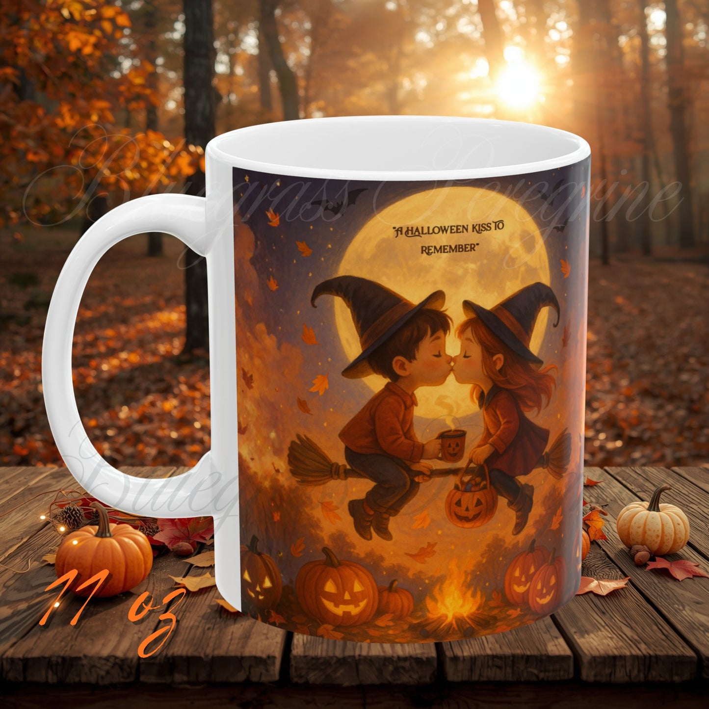 A Halloween Kiss to Remember | Romantic Witch & Wizard Coffee Mug | Cute Halloween Gift | 11oz & 15oz Ceramic Mug | Fall Fantasy Home Décor