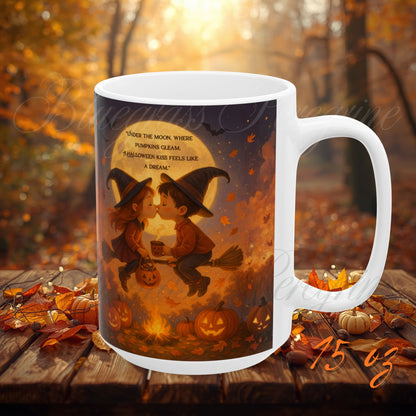 A Halloween Kiss to Remember | Romantic Witch & Wizard Coffee Mug | Cute Halloween Gift | 11oz & 15oz Ceramic Mug | Fall Fantasy Home Décor