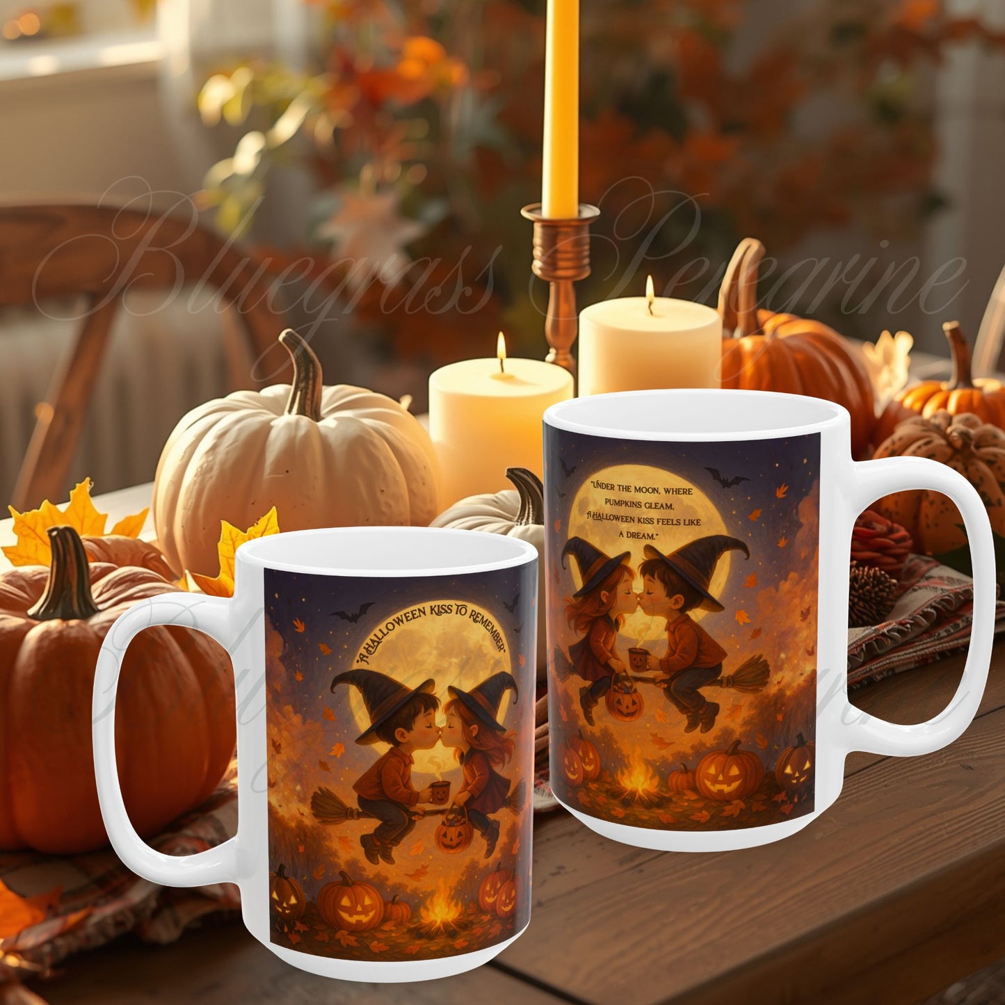 A Halloween Kiss to Remember | Romantic Witch & Wizard Coffee Mug | Cute Halloween Gift | 11oz & 15oz Ceramic Mug | Fall Fantasy Home Décor
