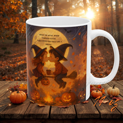A Halloween Kiss to Remember | Romantic Witch & Wizard Coffee Mug | Cute Halloween Gift | 11oz & 15oz Ceramic Mug | Fall Fantasy Home Décor