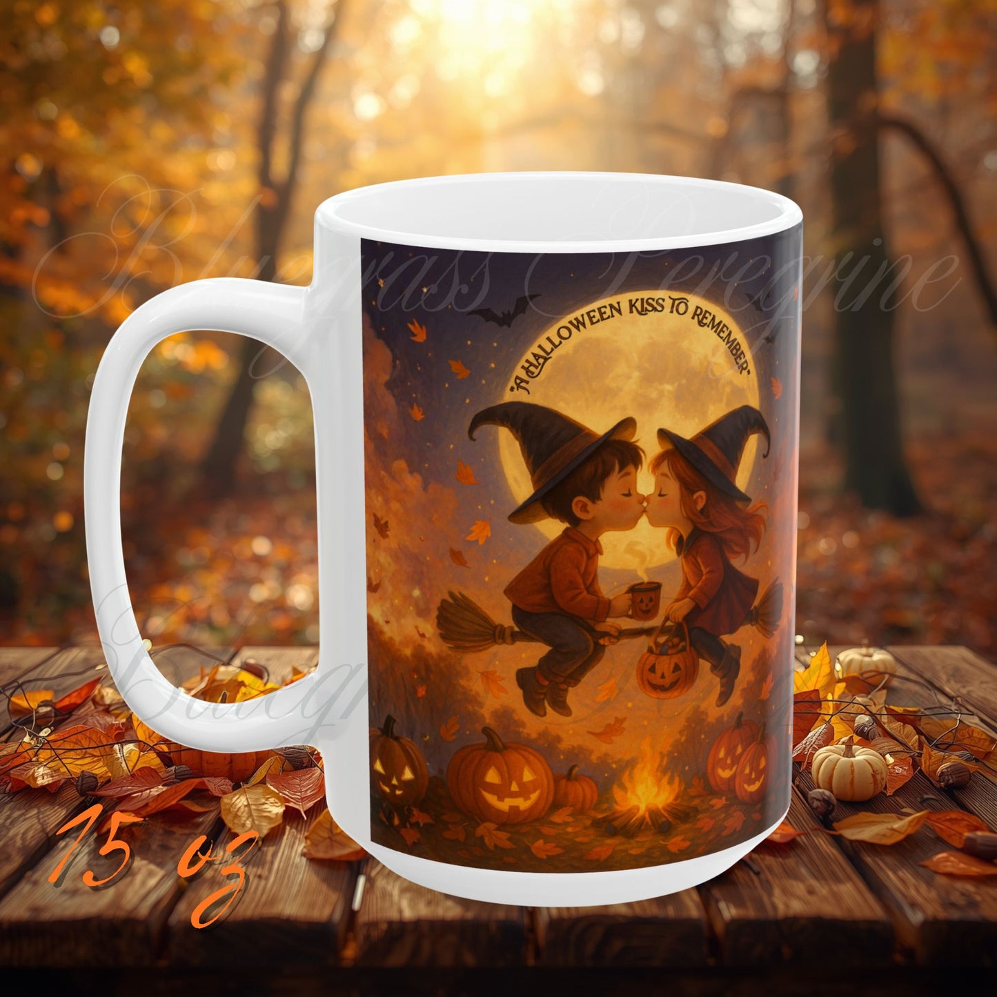 A Halloween Kiss to Remember | Romantic Witch & Wizard Coffee Mug | Cute Halloween Gift | 11oz & 15oz Ceramic Mug | Fall Fantasy Home Décor